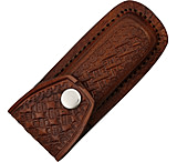 Image of Sheath Leather Folding Knife Belt Sheath, Dark brown embossed basketweave