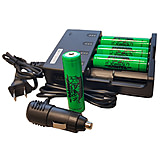 Wicked Hunting Lights 4-Position 18650 Charger Kit w/ 4-Pack 18650 Li-Ion Batteries, Black, W2046