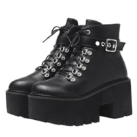 Battling Blades Chunky Gothic Black Winter Lace Up Boots - Women's