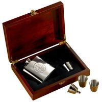 Beretta Set Of 6 Oz Flsk, 3 Glasses In A Wood Box