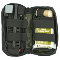 North American Rescue M-FAK Mini First Aid Kit, Contains 1 C-A-T Tourniquet, 1 ETD 4 Flat, 1 Gauze S-Rolled, 1 HyFin Compact Chest Seal Twin Pack, 1 Pair Nitrile Gloves in Large, 500 Denier Nylon Bag, Black Finish