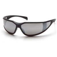 Pyramex Exeter Safety Glasses - Silver Mirror Anti-Fog Lens, Matte Black-Red Frame