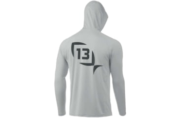 Image of Rapala James Pond Long Sleeve Logo Performance Hooded Shirts - Men's, Gray/Black, Large, PSLS4-L