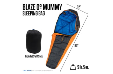 Image of ALPS Brands Alps Mountaineering Blaze 0 Regular Sleeping Bag 32x80 Charcoal/Orange, 4551111