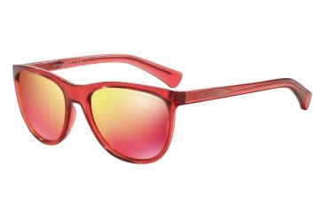 Image of Armani EA4053 Sunglasses 53776Q-57 - Transparent Coral Frame, Red Multilayer Lenses