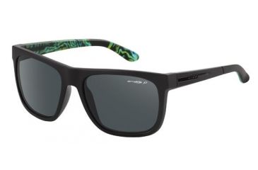 Image of Arnette Firedrill Single Vision Prescription Sunglasses, Fuzzy Black/Green Frame, Polarized Grey Lens, Polarized-AN4143-33SV