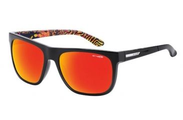 Image of Arnette Firedrill Single Vision Prescription Sunglasses, Gloss Black/Orange Frame, Red Mirror Lens-AN4143-26SV