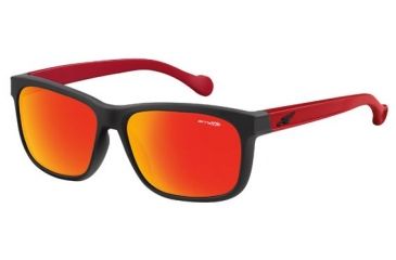 Image of Arnette Slacker Bifocal Prescription Sunglasses, Fuzzy Black/Red Frame, Red Mirror Lens-AN4196-03BI