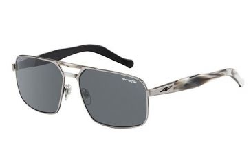 Image of Arnette Smokey Single Vision Prescription Sunglasses, Satin Silver/Grey Horn Frame, Grey Lens-AN3068-05SV
