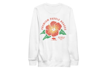 Image of Atoll Board Co Premium Crew Neck Sweatshirt with Atoll Paddle Board Island Flower Graphic - White, L - White,L, 6441992434D68White-L
