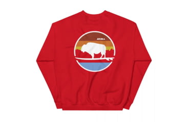 Image of Atoll Board Co Unisex Crew Neck Sweatshirt with Atoll Landscape Graphic - Red, S - Red,S, 636AA060D522CRed-S
