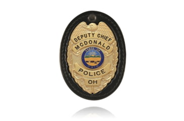 Image of Boston Leather Oval Recessed w/Clip Badge Holders, Hard Leather, Black, 3.10 in x 4.40 in, 700-4150