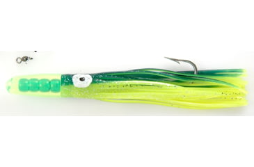 Image of C&amp;H Lures Rattle Jet Trolling Lure Rigged &amp; Ready, 100LB Mono, 6 ft, 7/0 Hook, Blue/Chartreuse Skirt, CH-RJ-06