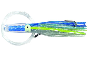 Image of C&amp;H Lures Rattle Jet Trolling Lure Rigged &amp; Ready, 100LB Mono, 6 ft, 7/0 Hook, Blue/Silver Skirt, CH-RJ-02