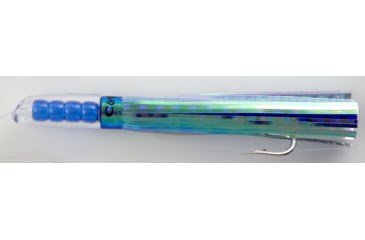 Image of C&amp;H Lures Rattle Jet Trolling Lure Rigged &amp; Ready, 100LB Mono, 6 ft, 7/0 Hook, Pearl/Blue Mylar Skirt, CH-RJ-23