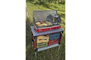 Image of Camp Chef Mountain Series Rainer Camper 2 Burner Stove/Grill/Griddle Combo, Red/Silver MS2GG