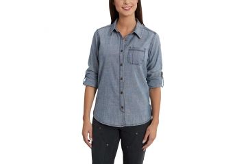 Image of Carhartt Dodson Chambray Long Sleeve Shirt for Womens, Light Indigo, Extra Small/Regular 102778-431-REG-XS