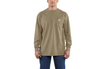 Image of Carhartt Flame-Resistant Force Cotton Long Sleeve T-Shirt, Khaki, Small/Regular 100235-250-REG-S