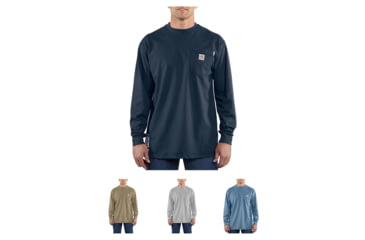Image of Carhartt Flame-Resistant Force Cotton Long Sleeve T-Shirt, Dark Navy, Khaki, Light Gray, Medium Blue
