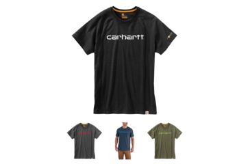 Image of Carhartt Force Cotton Delmont Graphic Shortt Sleeve T Shirt - Men's, Black, Carbon Heather, Light Huron Heather, Moss