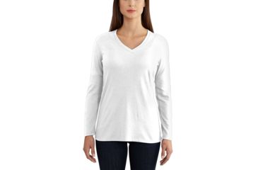 Image of Carhartt Lockhart Long Sleeve V-neck T-shirt - Womens, White, L-REG 102761-100-REG-L