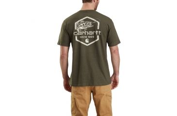Image of Carhartt Maddock Graphic Fishing 1889 Short Sleeve T-shirt - Mens, Moss Heather, L-REG 103179-387-REG-L