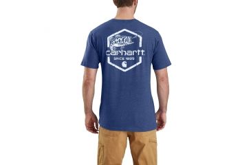 Image of Carhartt Maddock Graphic Fishing 1889 Short Sleeve T-shirt - Mens, Ink Blue Heather, L-REG 103179-994-REG-L