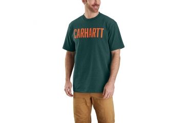 Image of Carhartt Workwear Graphic Block Logo Short Sleeve T-shirt - Mens, Hunter Green Heather, XL-REG 103177-393-REG-XL