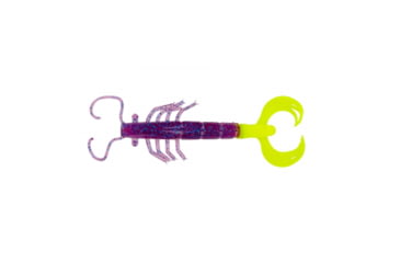 Image of Big Bite Baits Shrimp Soft Baits, 6 per Pack, Electric Purple/Opaque Chartreuse Tail, 3 inch, PRW3-00