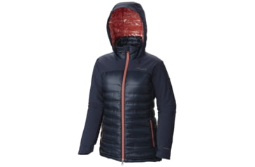 Image of Columbia HeatZone 1000 TurboDown Hooded Jacket - Women's-Nocturnal/Hot Coral-Medium