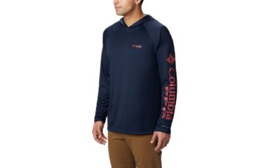 Image of Columbia Terminal Tackle Hoodie - Men's, Coll Navy, Sunset Red Logo, Large Waist, Long Inseam, 153617-465-LT