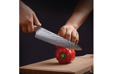 Image of Cool Hand Cocobolo Fixed Blade Chef's Knife, 13in Overall, VG-10 Damascus Steel, 8in Hammered Blade, Cocobolo Wood Handle, 7198DCB
