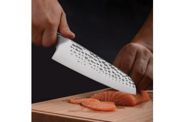 Image of Cool Hand Santoku Ebony Fixed Blade Knife, 12in Overall, 7in Hammered Finish 440C Stainless Blade, Ebony Wood Handle, 7197CE