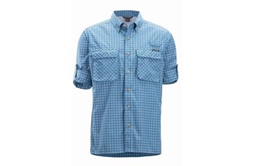 Image of DEMO, ExOfficio Air Strip Check Plaid Long Sleeve Shirt - Mens, Medium, Dk Aegean, 1001-3159-Dk Aegean-M