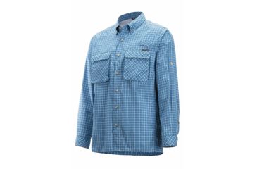 Image of DEMO, ExOfficio Air Strip Check Plaid Long Sleeve Shirt - Mens, Medium, Dk Aegean, 1001-3159-Dk Aegean-M