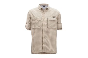 Image of DEMO, ExOfficio Air Strip Check Plaid Long Sleeve Shirt - Mens, Medium, Lt Khaki, 1001-3159-Lt Khaki-M