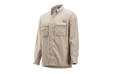 Image of DEMO, ExOfficio Air Strip Check Plaid Long Sleeve Shirt - Mens, Medium, Lt Khaki, 1001-3159-Lt Khaki-M