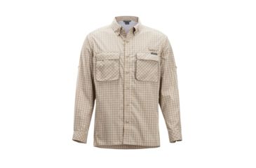 Image of DEMO, ExOfficio Air Strip Check Plaid Long Sleeve Shirt - Mens, Medium, Lt Khaki, 1001-3159-Lt Khaki-M