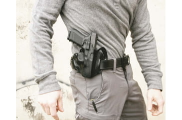 Image of DeSantis Speed Scabbard Leather OWB Belt Holsters, Taurus Judge Public Defender, UltraLite 2in Barrel w/ 2.5in, Cylinder 4510PD, Right Hand, Plain, Black, 002BAI6Z0