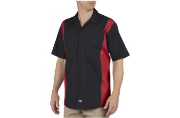 Image of Dickies - Industrial Color Block Short Sleeve Shirt, Black/english Red - LS524BKERXL