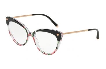 Image of Dolce&amp;Gabbana DG3291 Eyeglass Frames 3173-52 - Top Black On Print Rose/stripe Frame