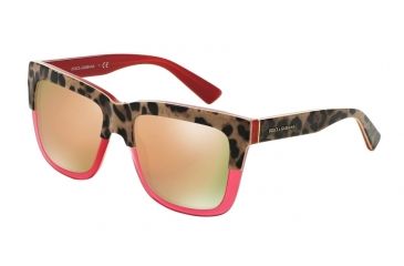 Image of Dolce&amp;Gabbana DG4262 Sunglasses 29495R-54 - Print Leo On Opal Raspberry Frame, Dark Grey Mirror Pink Lenses