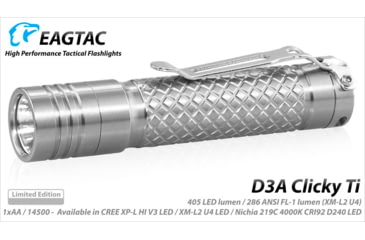 Image of EAGTAC D3A RC Titanium Flashlight,Luminus SST20 CRI-95 4000K NW LED, 275lm, Silver, D3A-CLICKY-TI-SST20-NW