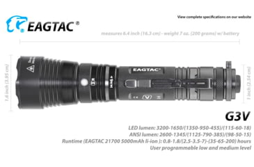Image of EAGTAC G3V XHP70.2 Flashlight, 21700 5000mAh li-ion, NW LED, 2990 Lumen, Black, G3V-XHP702-NW