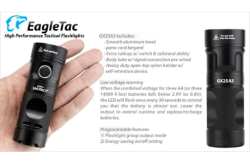 Image of EAGTAC GX25A3 Flashlight, XM-L2 U2 NW LED, 1105lm, Black, GX25A3-XML2-NW