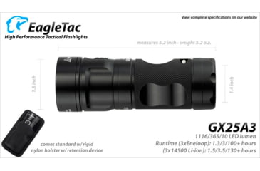 Image of EAGTAC GX25A3 Flashlight, XM-L2 U2 NW LED, 1105lm, Black, GX25A3-XML2-NW