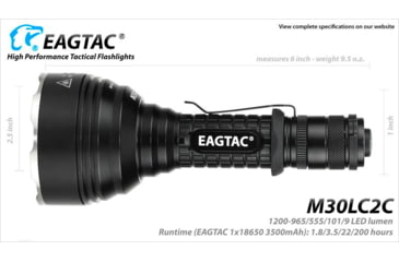 Image of EAGTAC M30LC2-C Flashlight Kit, 3 Nichia 219B CRI-92 LED, 1000lm, Black, M30LC2C-3*219B-KIT-NW