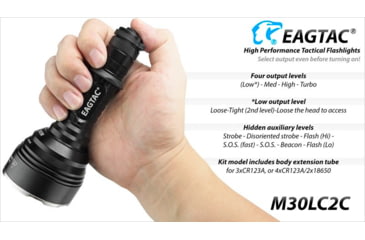 Image of EAGTAC M30LC2-C Flashlight Kit, 3 Nichia 219B CRI-92 LED, 1000lm, Black, M30LC2C-3*219B-KIT-NW