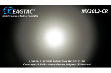 Image of EAGTAC MX30L3-CR Base Flashlight, 6 Nichia 219C CRI92 4000K LED, 3850lm, Black, MX30L3CR-6*219C-BASE-NW