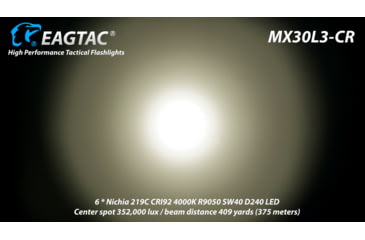 Image of EAGTAC MX30L3-CR Base Flashlight, 6 Nichia 219C CRI92 4000K LED, 3850lm, Black, MX30L3CR-6*219C-BASE-NW